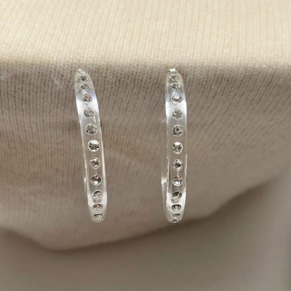 transparent lucite hoop earrings with crystal accents - Picture 3 of 9
